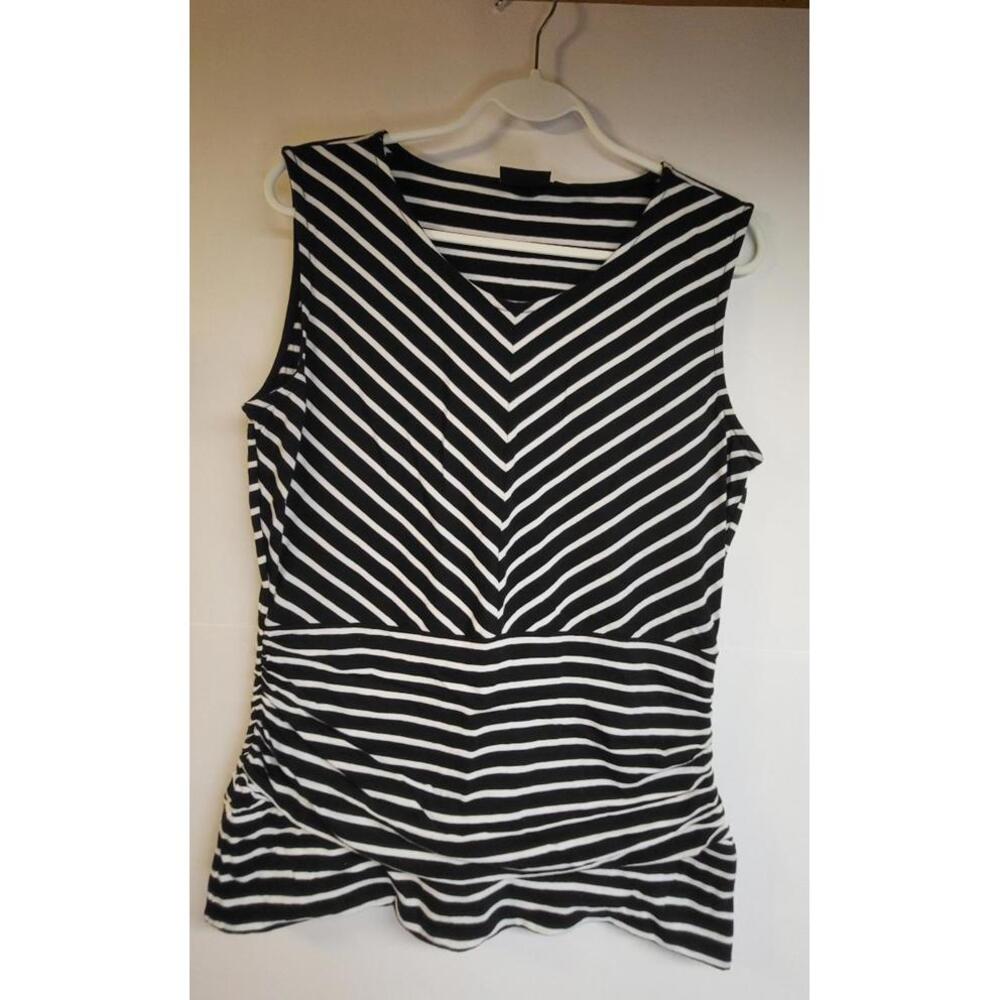 Tribal women's black and white striped LARGE top sleeveless elastic sides